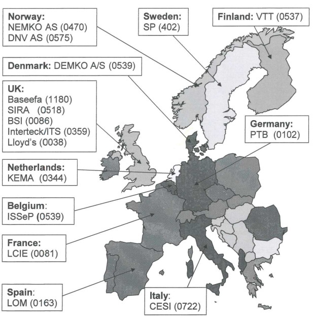 map of notified European bodies